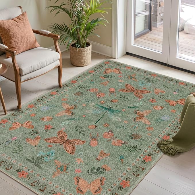 Rugxara 3x5 Rug for Entryway Bedroom, Floral Vintage Retro Boho Throw Rug - Image 2