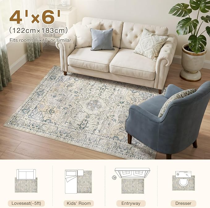 cotiled 4x6 Area Rug Machine Washable Vintage Carpet - Image 7