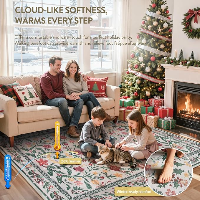 Wonnitar Christmas Rug for Living Room, Christmas Home Decor 8x10 Washable Rug - Image 2