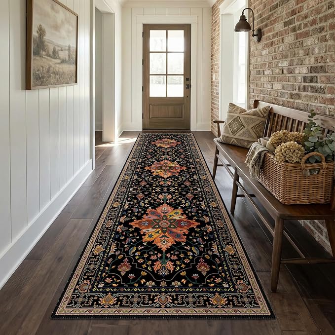 RELEANY Area Rugs Runner 2'x10' Washable Non-Slip, Floral Vintage Distress - Image 2