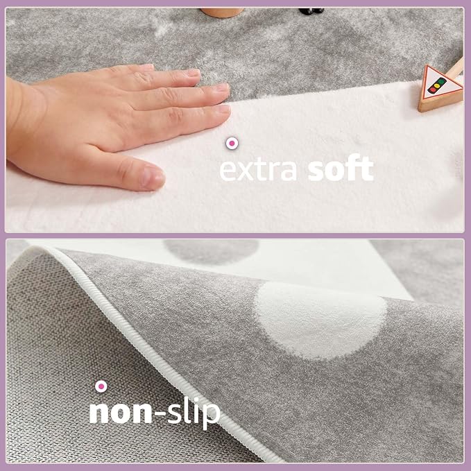 jinchan 5ft Round Rug Grey Washable Fun Cute Playroom Mat Non Slip Cheerful - Image 5