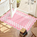 Small Area Rug 2x3 Modern Checkered Entry Rug Solid Color Scalloped Kitchen - Image 2