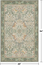Hazo Haus 5x8 Vintage Sage Green Area Rug, Washable Botanical Bird Pattern Rug - Image 2