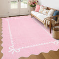 GarveeHome Scalloped Bow Rug for Living Room, Solid Pink Rug for Dorm, Washable by GarveeHome