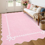 GarveeHome Scalloped Bow Rug for Living Room, Solid Pink Rug for Dorm, Washable by GarveeHome