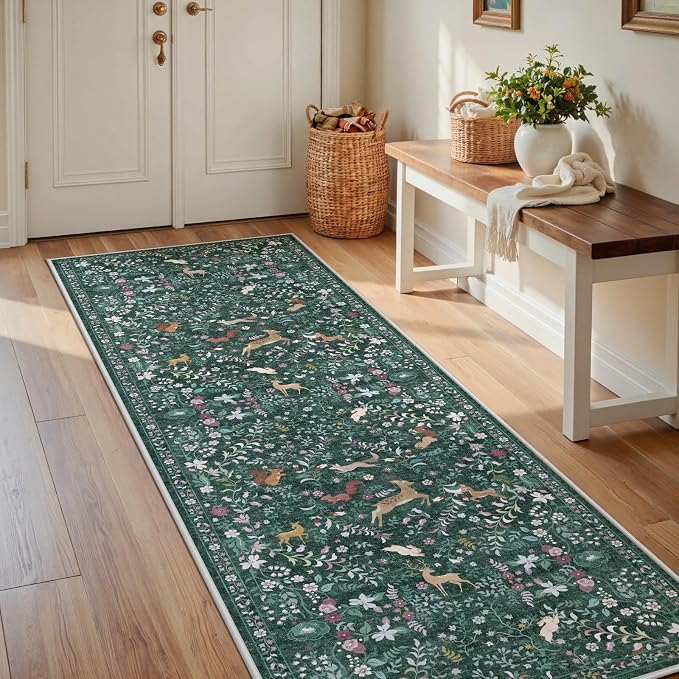 Runner Rug Washable Runners Kitchen Rugs Non Slip Neutral Floral Carpet Low Pile - Image 2