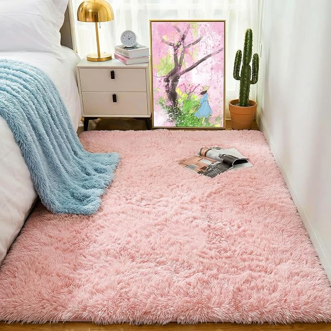 PAGISOFE Pink Fluffy Plush Area Rug 5x8, Kids Shag Rugs - Image 6