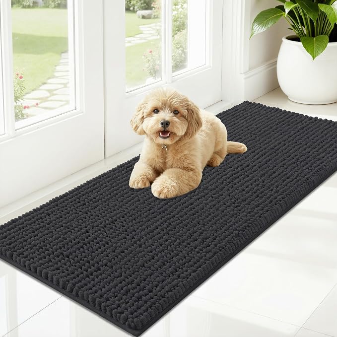 OLANLY Dog Door Mat for Muddy Paws 47x20, Ultra Absorbent Chenille Mud Doormat by OLANLY