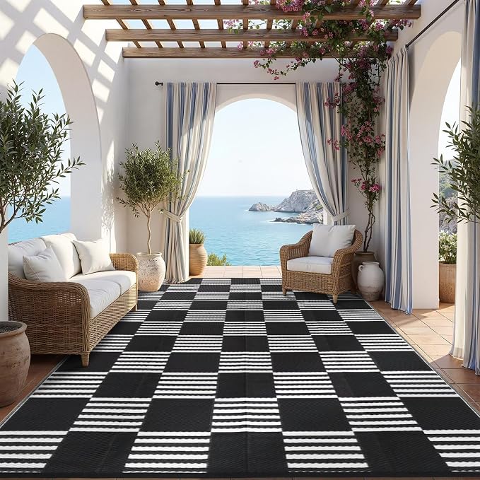Garvee Waterproof Outdoor Rug 10x14, Checkered Foldable Plastic Straw Patio - Image 6