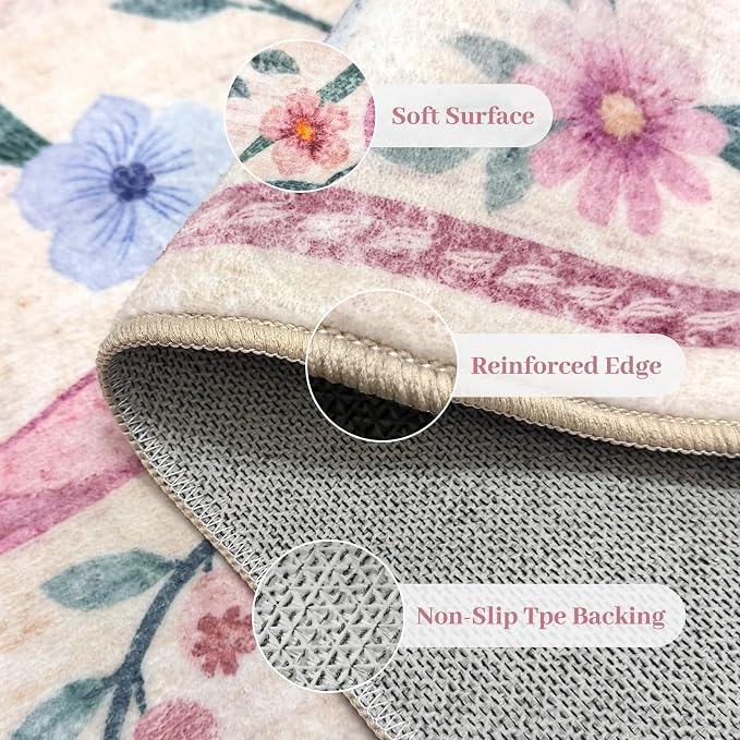 Coquette Pink Bow Rug 5x7, Washable Floral Area Rug - Image 5