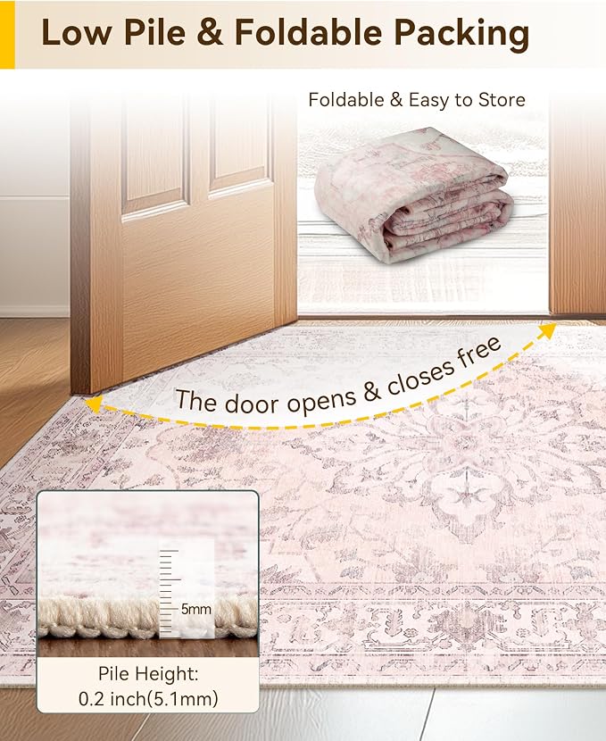 RELEANY Area Rugs Runner 2'6"x5' Washable Non-Slip, Floral Vintage Distress - Image 4