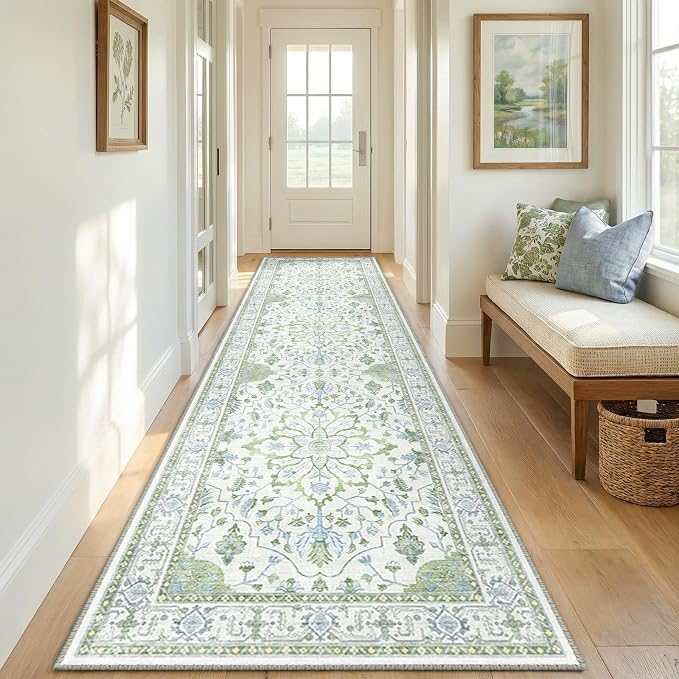 RELEANY Area Rugs Runner 2'6"x8' Washable Non-Slip, Floral Vintage Distress by RELEANY