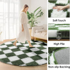 KICMOR Round Rug 4ft Olive Green and White Circle Area Rug, Fluffy Soft Fuzzy - Image 2
