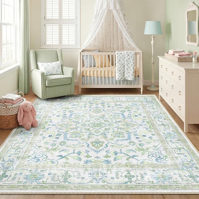 CAPALOCA Machine Washable Rugs Nursery Rug Sq8ft Cute Girl Non Slip Low Pile by CAPALOCA