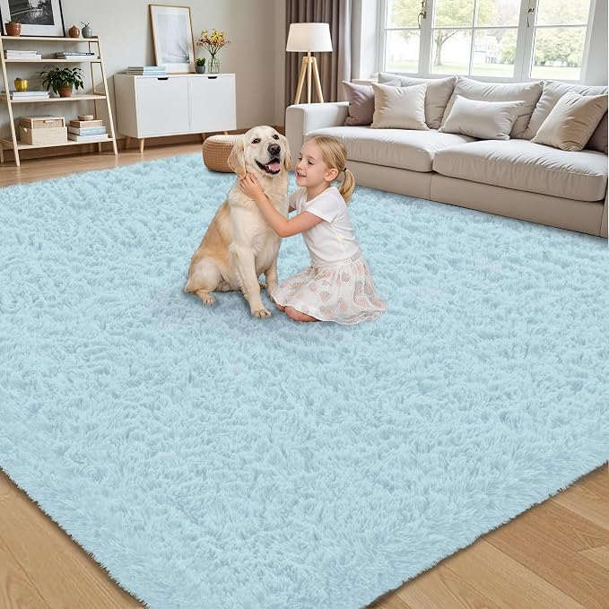 8x10 Area Rug for Living Room:Ultra Soft Fluffy Shag Teal Blue Rugs, Large - Image 4
