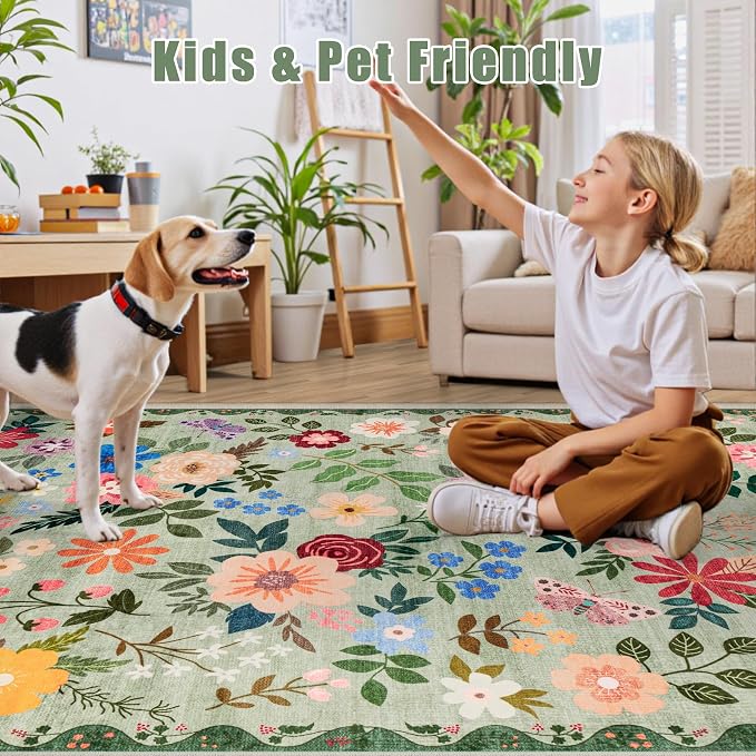 Area Rug Living Room Rugs: Floral 3x5 Washable Rug Vintage Soft Boho Non-Slip - Image 6