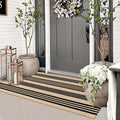 Striped Outdoor Front Door Mat 24"x51", Cotton Hand Woven Washable Black and by Sungea