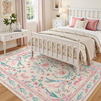Pink Floral Bow Rug 6x9 for Living Room, Washable Non Slip Area Rug, Soft Boho - Image 3