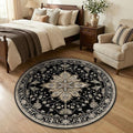 RELEANY Area Rugs Round 4ft Washable Non-Slip, Floral Vintage Distress by RELEANY