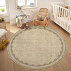 GarveeHome Scalloped Jute Print 4 ft Round Rug Washable Non-Slip Soft - Image 2