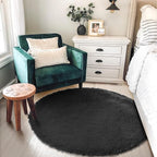 Black Small Round Rug 3Ft for Bedroom, Fluffy Circle Area Rugs for Living Room - Image 3