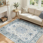RELEANY Area Rugs 4'x5' Washable Non-Slip, Floral Vintage Distress Medallion by RELEANY