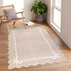 GarveeHome Scalloped Bow Rug for Living Room, Solid Camel Rug for Dorm by GarveeHome