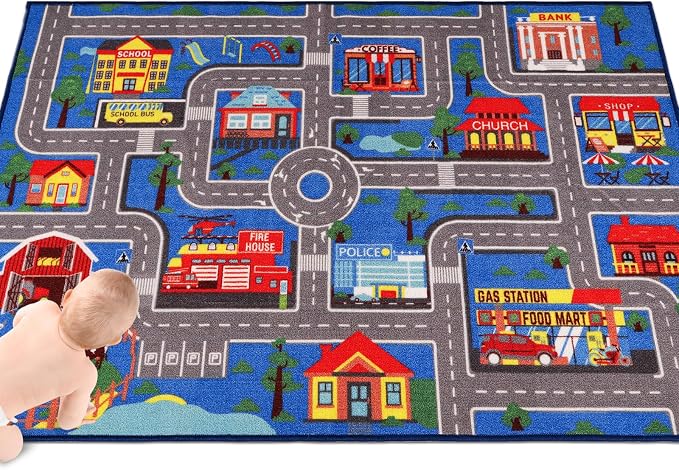 Kids Carpet Playmat Rug 59"x39.4", Car Rug - Image 6