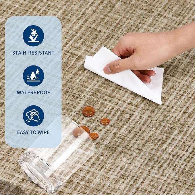 GarveeHome Scalloped Jute Print 4 ft Round Rug Washable Non-Slip Soft - Image 6