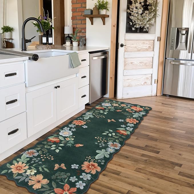 Lahome Floral Green Rugs for Entryway, 2X3 Washable Kitchen Rugs Non Slip Soft - Image 2