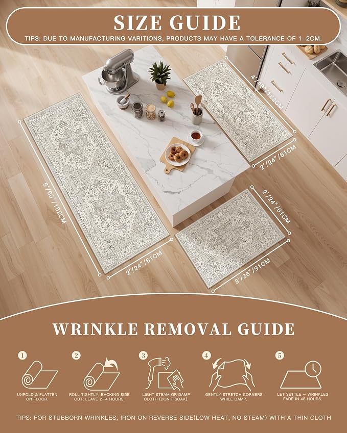 Madane 2-Piece Kitchen Runner Rug Set, Small Area Rug Non-Slip Vintage Door Mat - Image 5