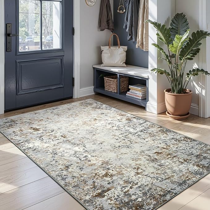 Toneed Abstract Area Rug Modern Washable Rug Soft Non Slip Rug Low Pile - Image 3