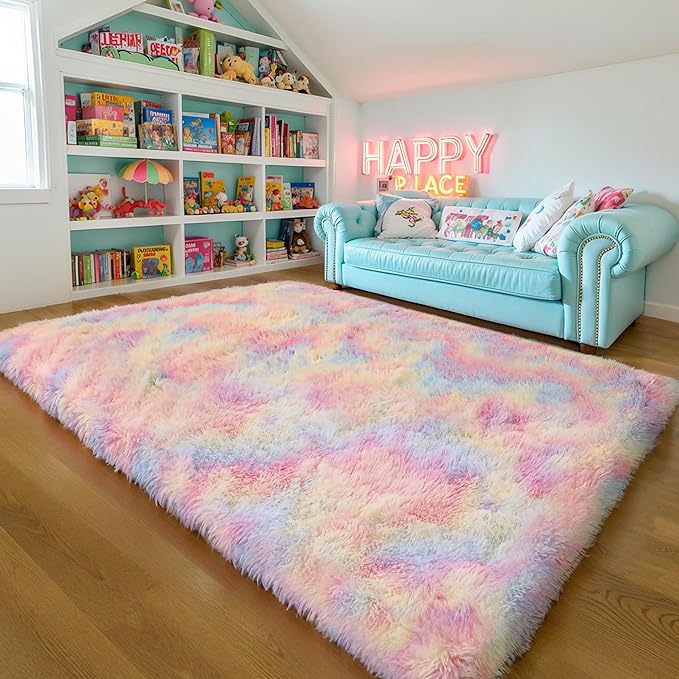 KICHOWUA Thick Area Rug 5x7 Rainbow Fluffy Shag - Image 7