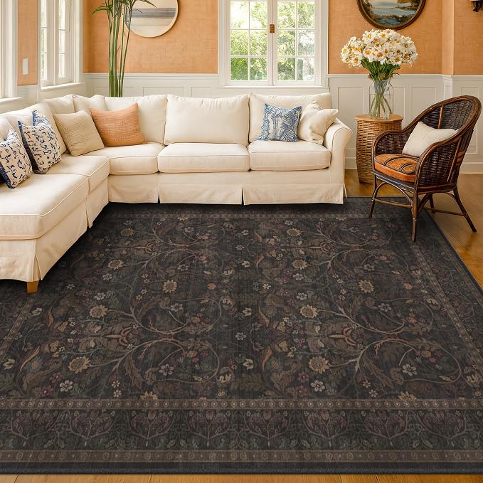 Washable 8x10 Area Rugs for Living Room, Moody Dark Floral Farmhouse Western - Image 8