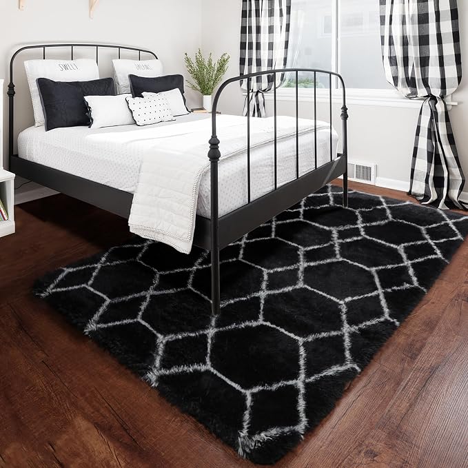 ONASAR Area Rugs for Living Room Bedroom, 5x8 Fluffy Black and White Rug - Image 7