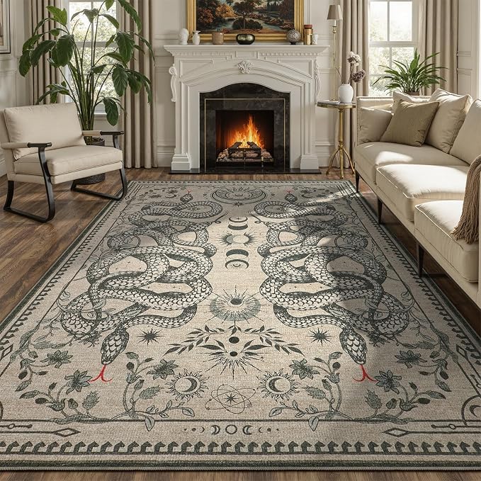 DCX Washable 5x7 Snake Rug, Soft Low Pile Carpet, Kid & Pet Friendly by DCXWashableRug