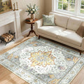 RELEANY Area Rugs 4'x5' Washable Non-Slip, Floral Vintage Distress Medallion by RELEANY