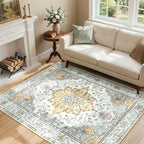 RELEANY Area Rugs 4'x6' Washable Non-Slip, Floral Vintage Distress Medallion by RELEANY