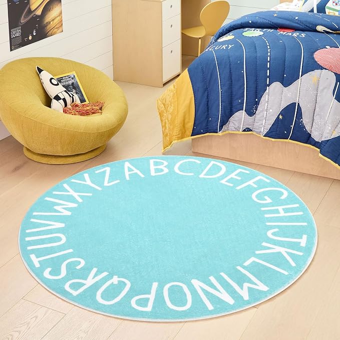Topotdor Round Kids Play Rug Alphabet Nursery Area Rug Extra Large Soft - Image 2