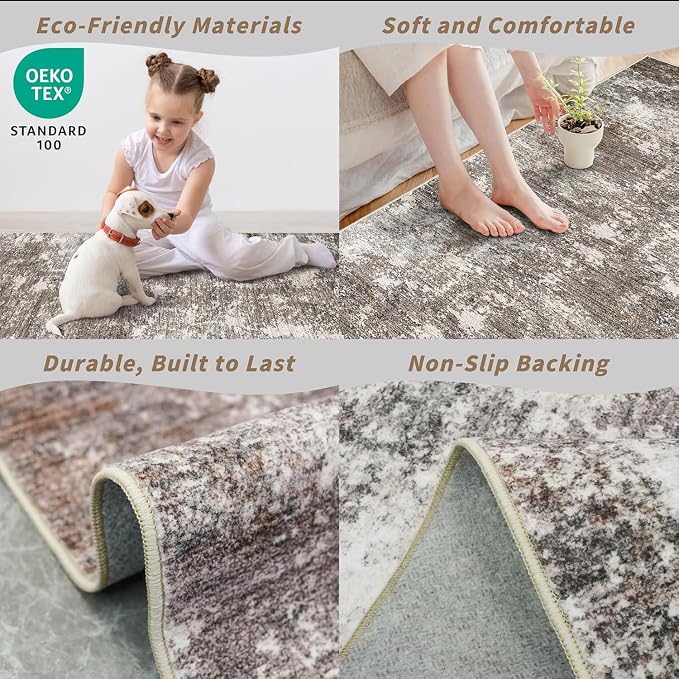Brown 9x12 Rugs for Living Room, Bedroom and Dining Room – Machine Washable - Image 4