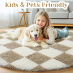 KICMOR Round Rugs for Bedroom, 4ft Fluffy Soft Circle Area Rug Beige and Cream - Image 4