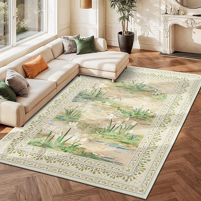 Lessymo Floral 8x10 Area Rugs for Living Room, Soft Non Slip Washable Rugs for - Image 2
