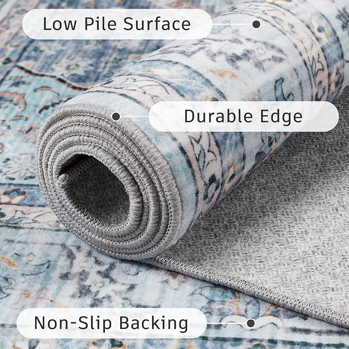 DCX Blue 5x7 Rug, Machine Washable Stain Resistant Kid & Pet Friendly - Image 4