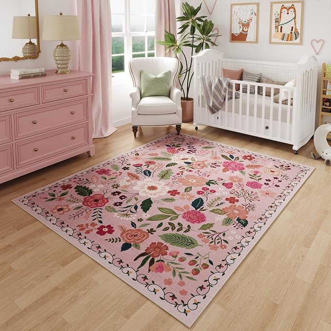 Rugcomf Area Rug 4x6 Rug Washable Boho Rugs Non Slip Low Pile Floral Small by Rugcomf