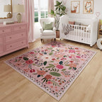 Rugcomf Area Rug 4x6 Rug Washable Boho Rugs Non Slip Low Pile Floral Small by Rugcomf