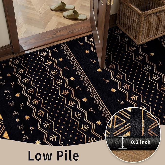 SERISSA 2x4 Rugs for Entryway, Washable Non-Slip Black and Gold Small Runner Rug - Image 8