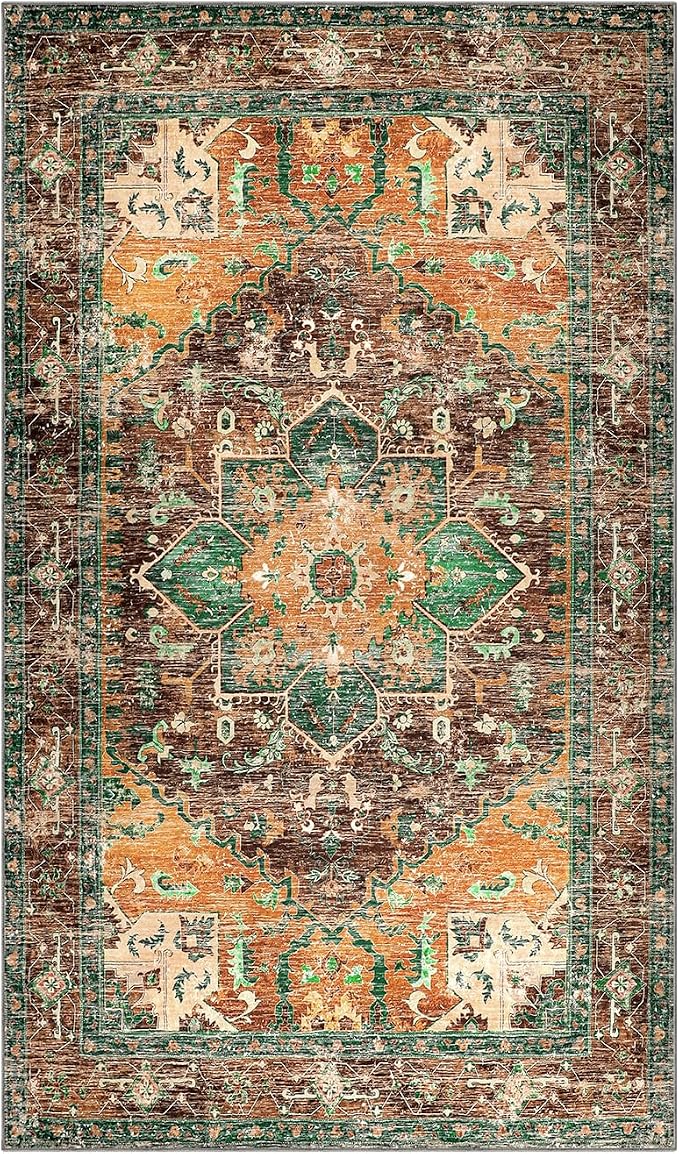 Yamaziot Washable Area Rug, 4x6 Non-Slip Boho Vintage Living Room Bedroom Rug - Image 3