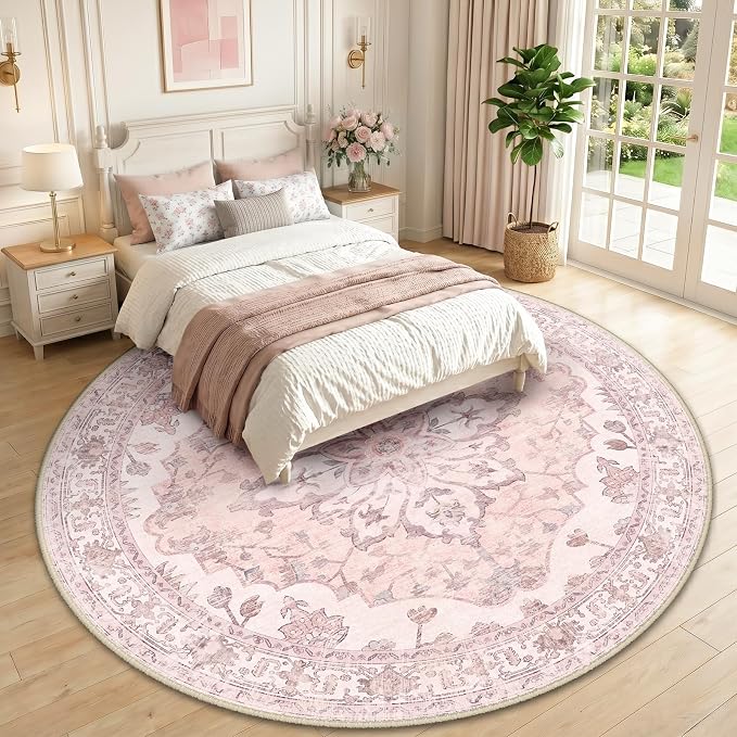 RELEANY Area Rugs Round 10ft Washable Non-Slip, Floral Vintage Distress - Image 2