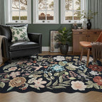 DCX Black Floral Rug 4x6, Washable Black Rug - Image 2