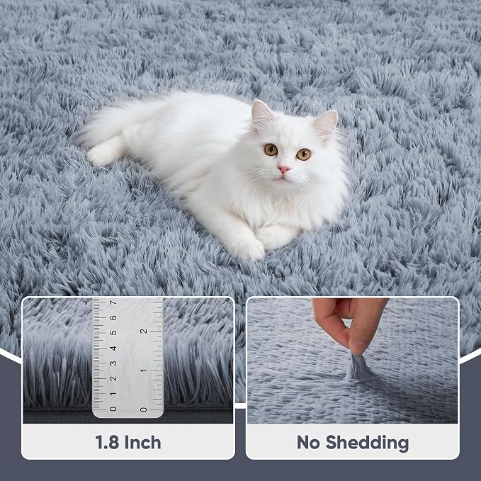 Area Rug for Living Room Bedroom: 9x12 Grey Soft Fluffy Shag Upgrade Non-Slip - Image 5